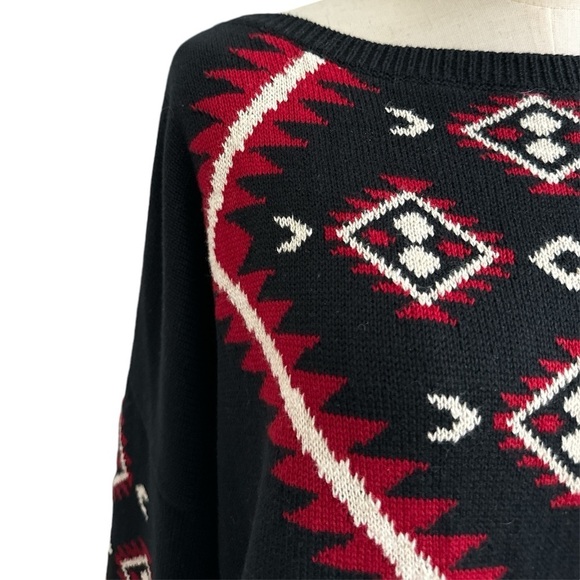 Lauren Ralph Lauren Aztec Southwest Tunic Sweater Cotton Knit Black Red Size 2X - Picture 3 of 7